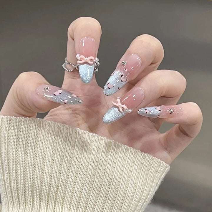 Elegant Stiletto Press-On Nails with Floral and Glitter Accents Bowlift