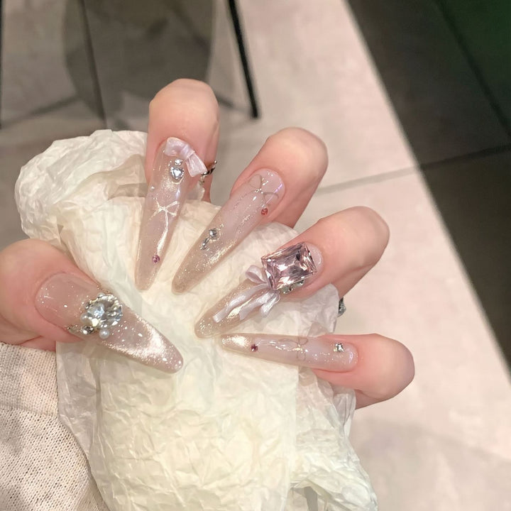 Ornate Rhinestone-Embellished Stiletto Press-On Nails Bowlift