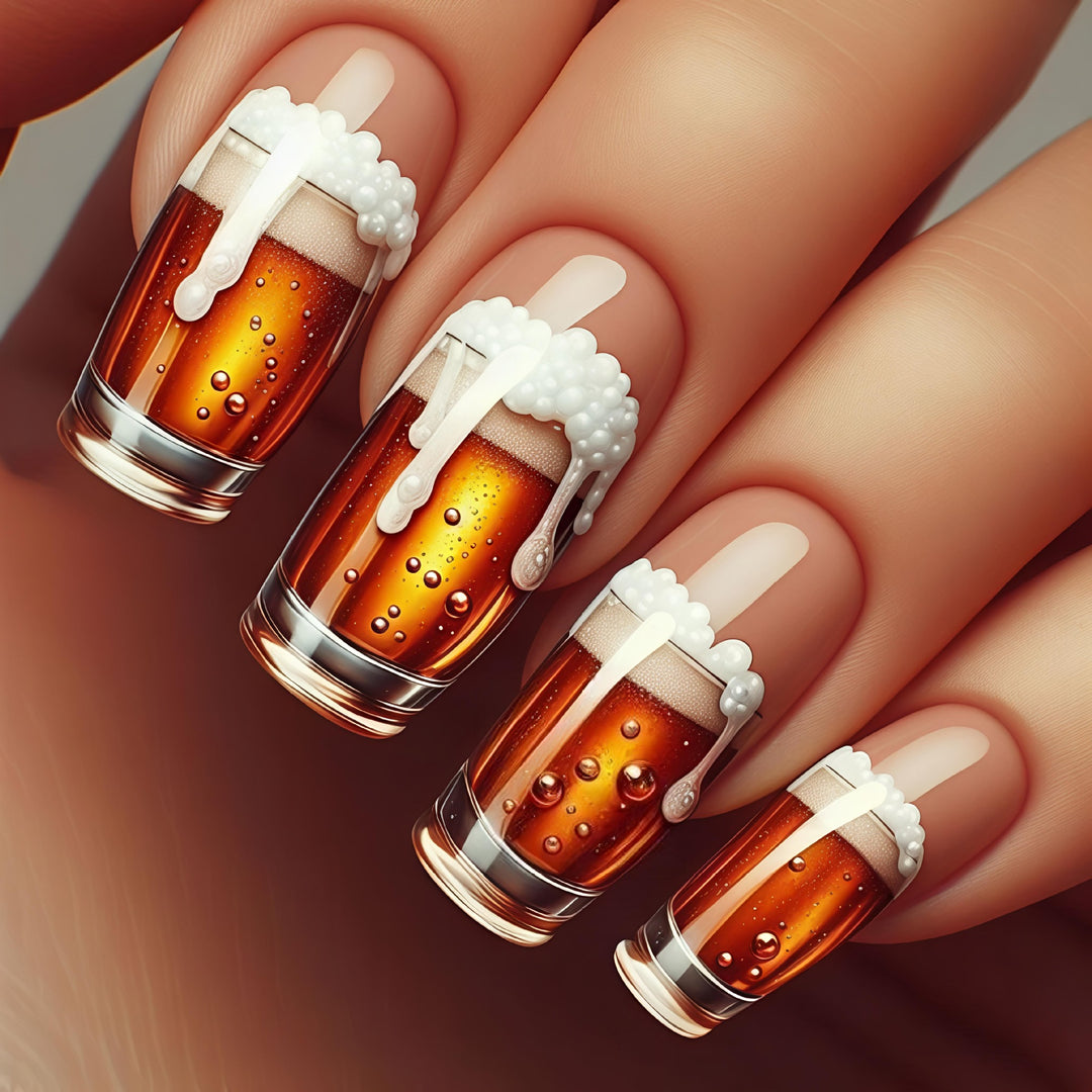 Playful Beer-Themed Acrylic Nail Art Bowlift