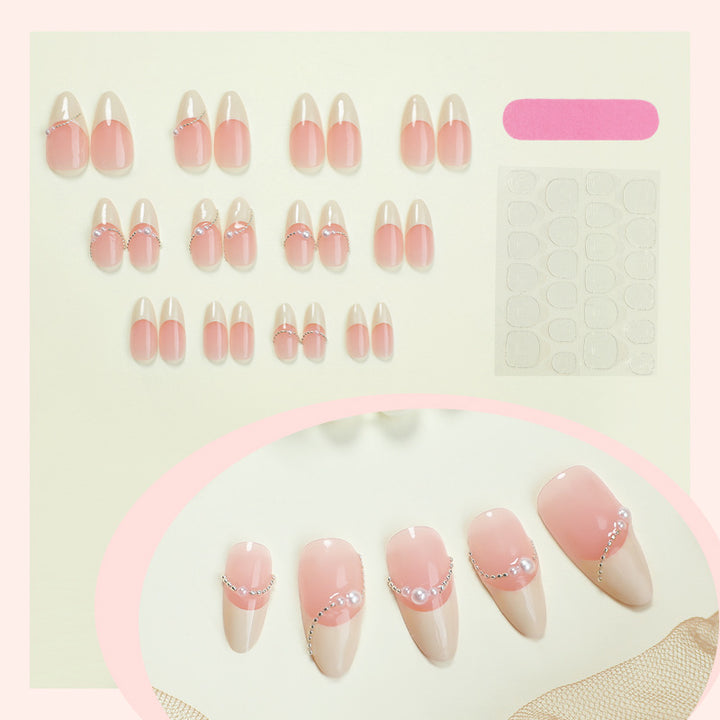 Elegant Ombre Press-On Nail Set with Pearl Accents Bowlift
