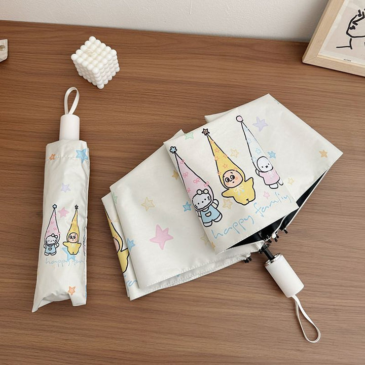 Women's Folding Umbrella with Playful Family Design Bowlift