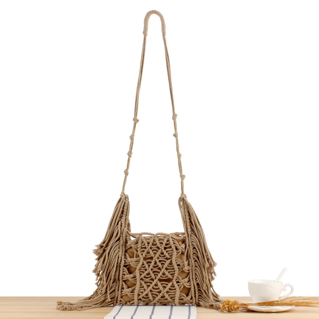Handbag with Artistic Macramé Design Bowlift 1784182970