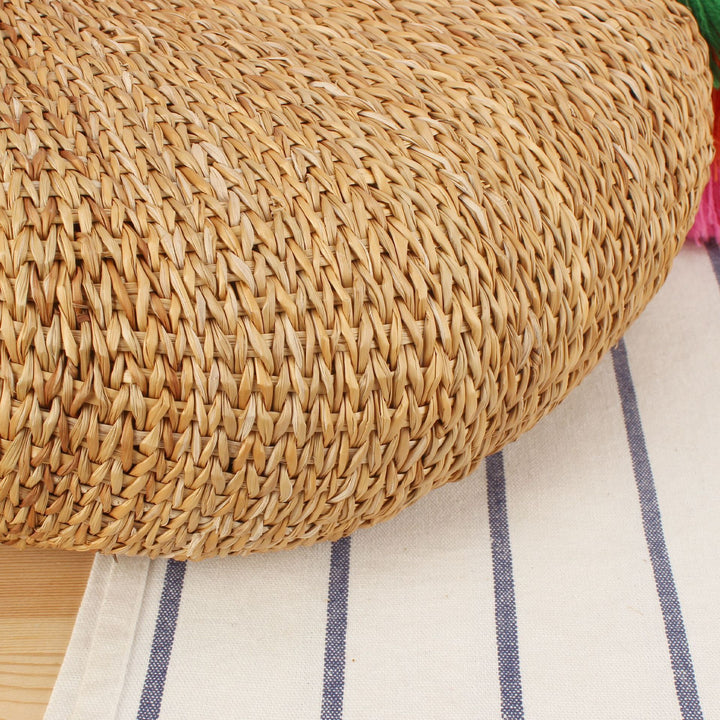 Straw handbag with colorful tassels and pom poms Bowlift