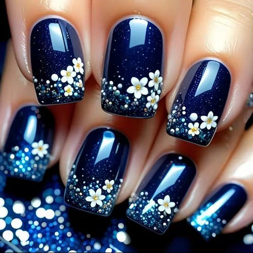 Artificial nails with glittering flower design Bowlift
