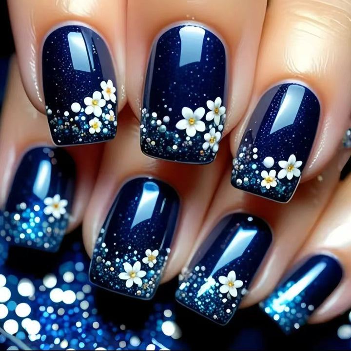 Floral Glittered Nail Art Bowlift