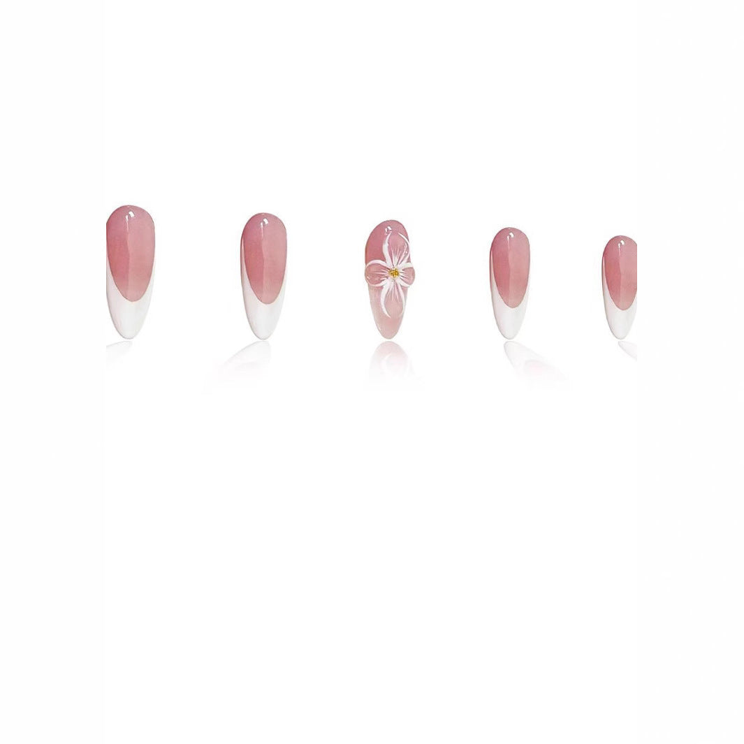Elegant Floral French Tip Press-On Nails Bowlift