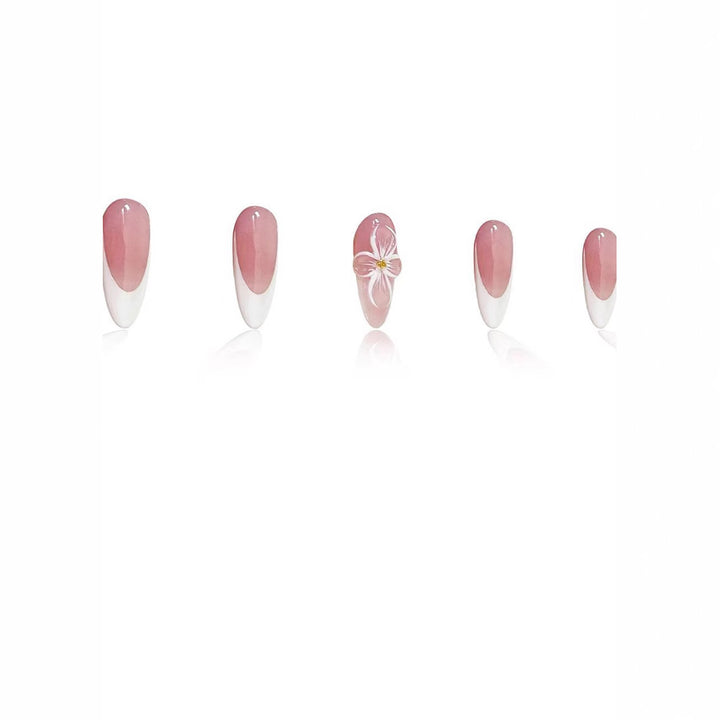 Elegant Floral French Tip Press-On Nails Bowlift
