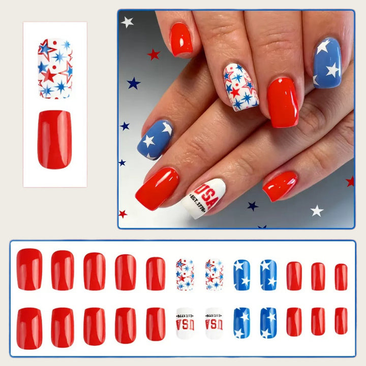 Creative artificial nails with patriotic design Bowlift