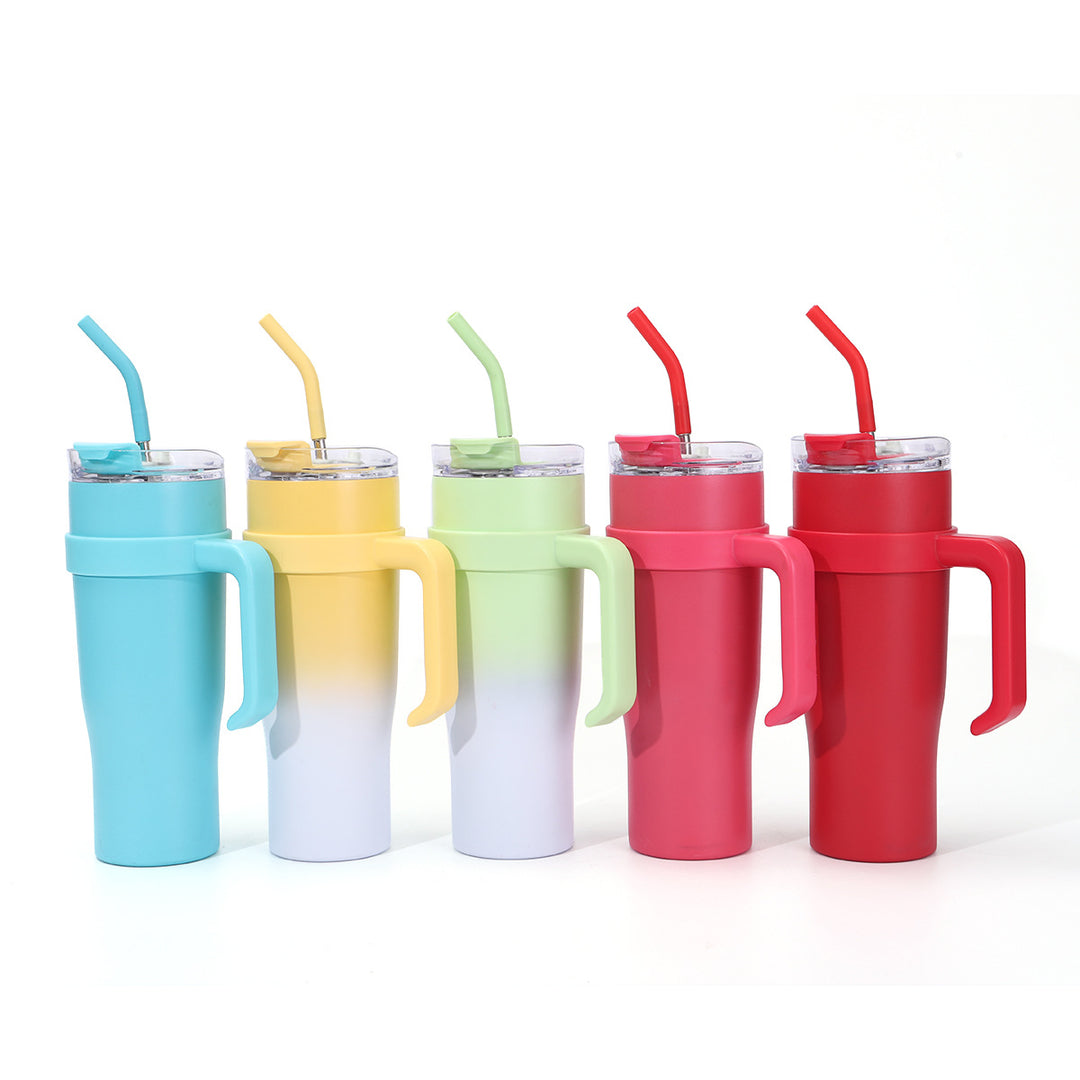 Women Insulated Mug with Plastic Handle and Integrated Straw Bowlift