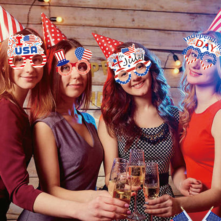 Unisex nan novelty patriotic party glasses assortment with themed foam toppers and mixed star and heart lens shapes Bowlift