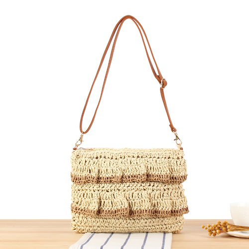 Handbag with Ruffle Design Made of Braided Straw Bowlift