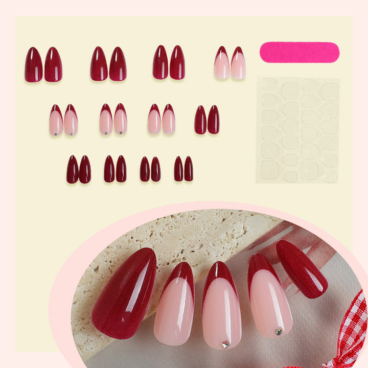 Premium Nail Art Press-On Set with Classic French Tip and Glitter Accents Bowlift