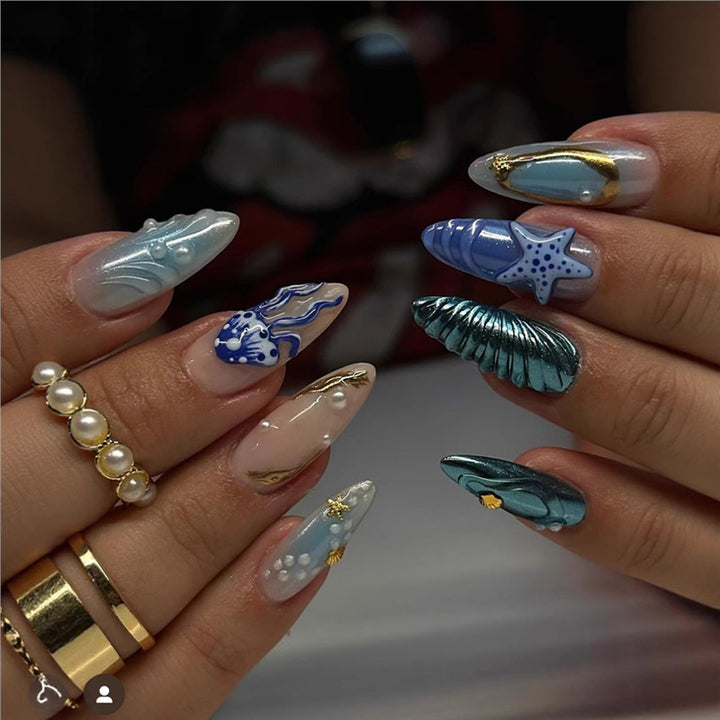 Artistic Beach-Inspired Press-On Nail Art Bowlift