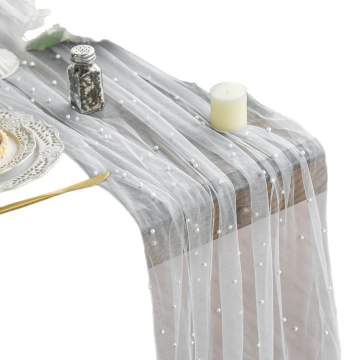 Elegant Table Runner with Pearl Detailing Bowlift