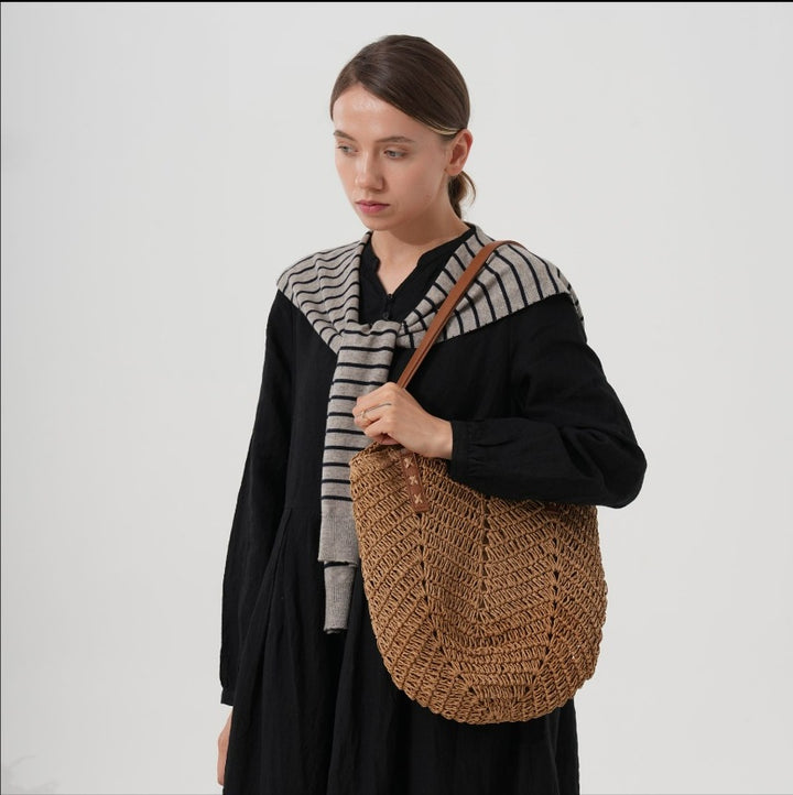 Handmade beach shoulder bag with leather handles Bowlift