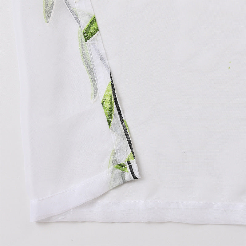 Sheer Leaf-Patterned Window Drapery
