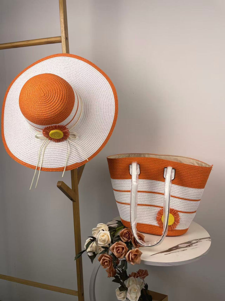 Elegant Beach Bag with Matching Sun Hat Bowlift