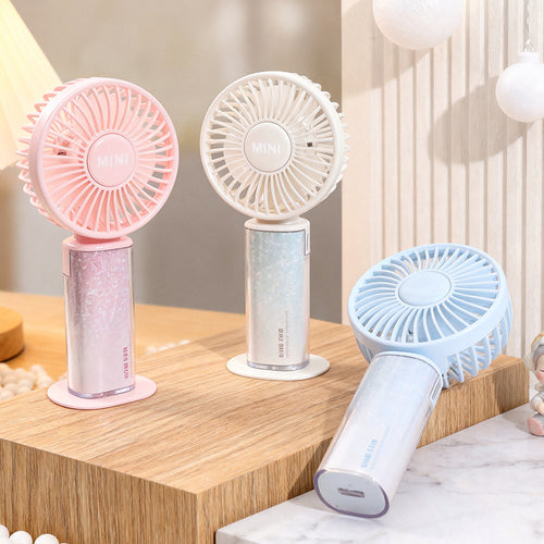 Ladies USB rechargeable mini handheld fan with adjustable tilt head and removable stand Bowlift