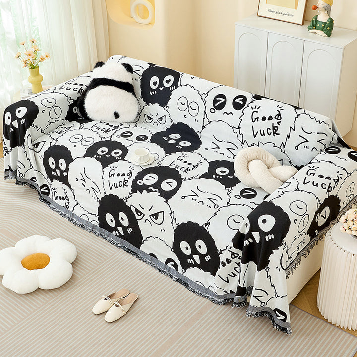 Decorative Fringed Geometric Jacquard Sofa Throw Cover Bowlift