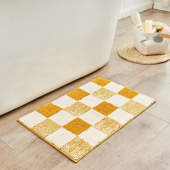 Plush Memory-Foam Non-Slip Checkerboard Bath Rug Bowlift