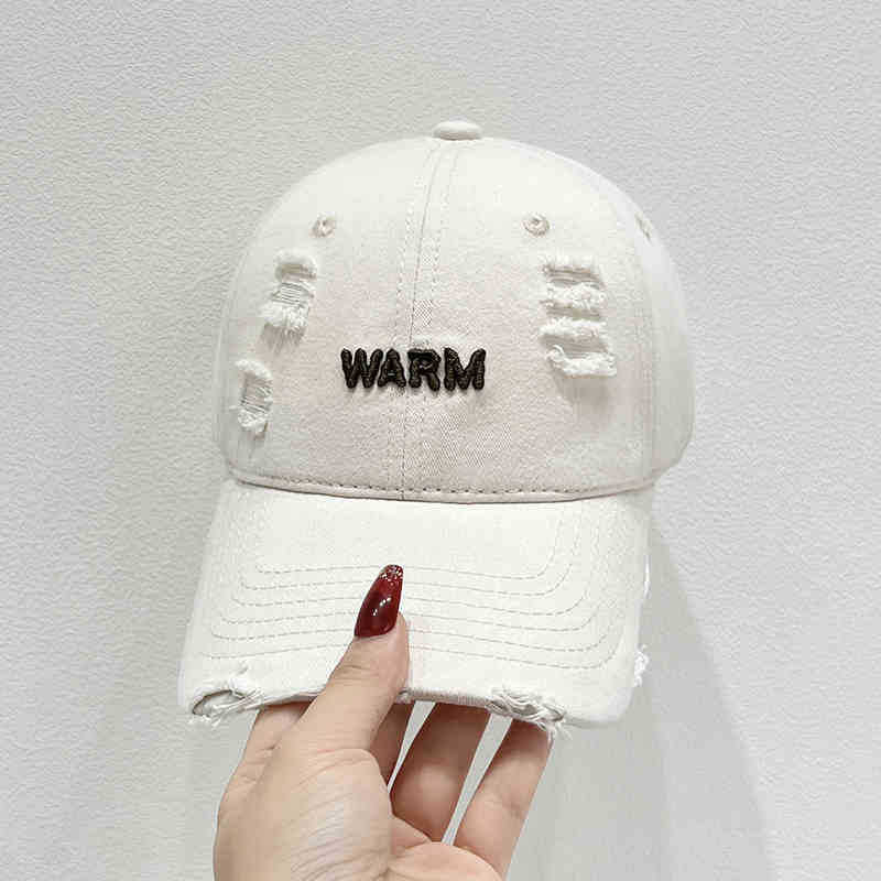 Women's Distressed Cotton Cap with Embroidered Message Bowlift