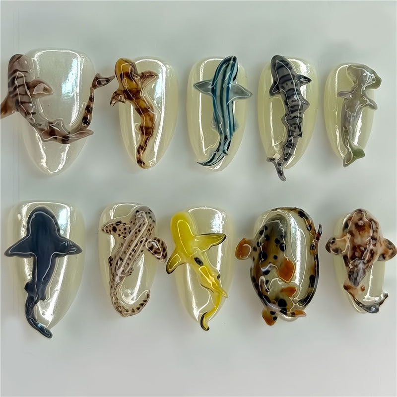 Artistic Shark-Themed Nail Extensions Bowlift