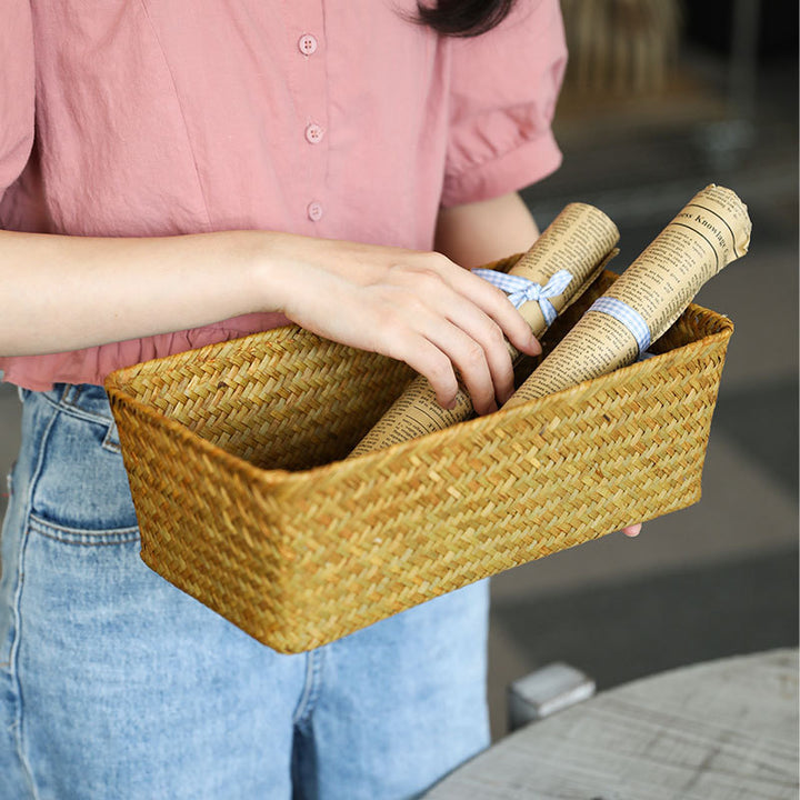 Unisex Rectangular Storage Basket made of Natural Wicker Bowlift