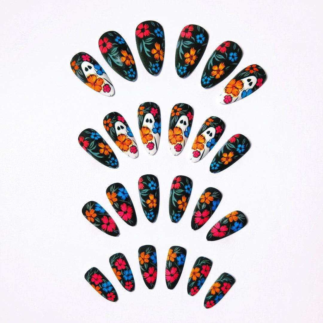 Artistic Floral Skull Nail Art Bowlift