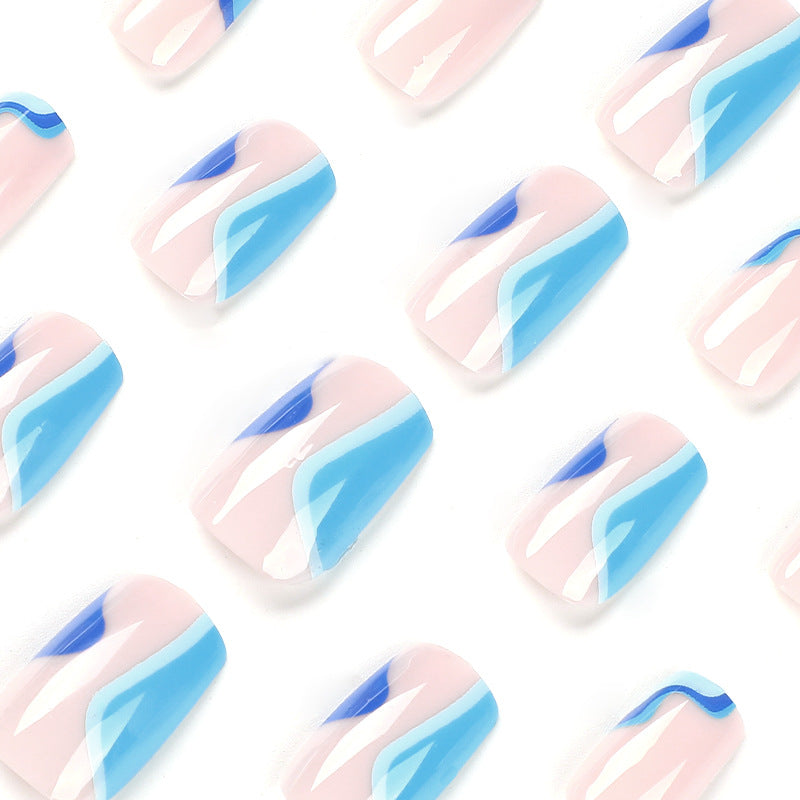 Artful nail extensions with maritime wave pattern Bowlift