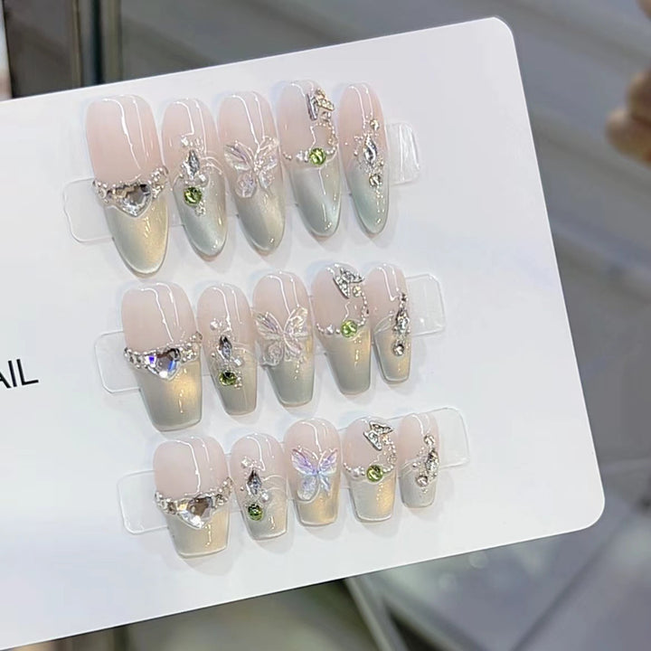 Artistic Floral Rhinestone Press-On Nails Bowlift