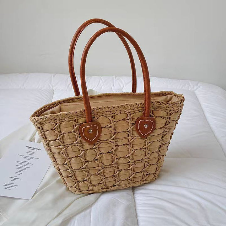 Braided shopping bag with leather handles Bowlift