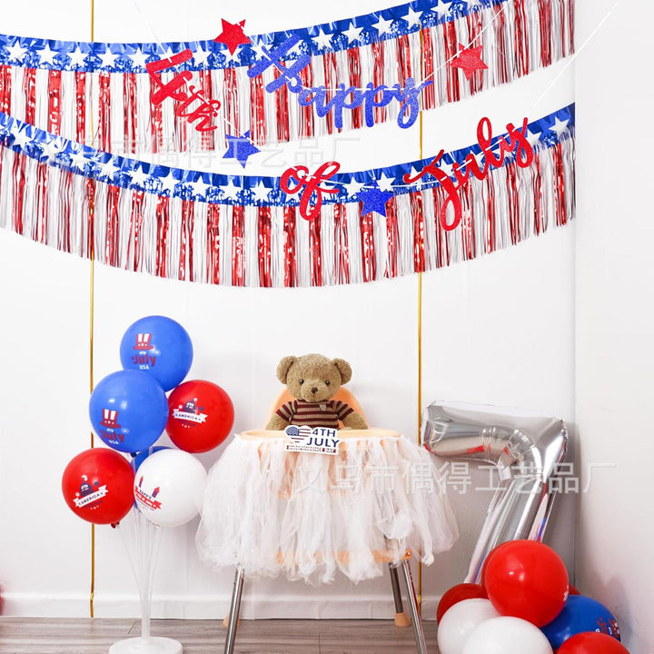 Independence Day metallic star fringe garland backdrop for patriotic party decoration Bowlift