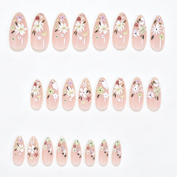 Floral Art Acrylic Nail Tips Bowlift