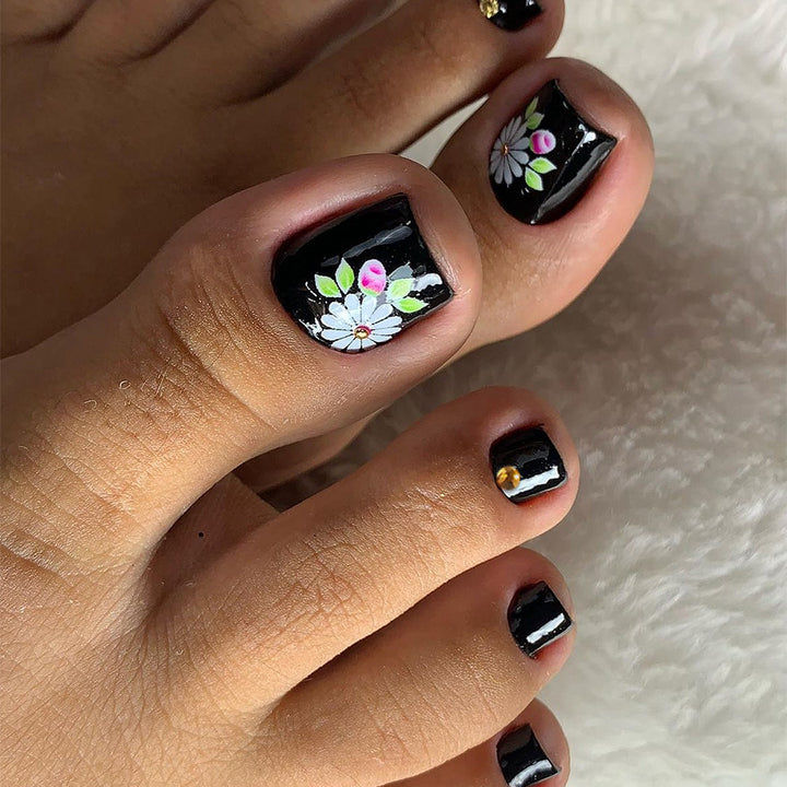 Decorative Floral Press-On Nail Art Set with 3D Flower Accents Bowlift