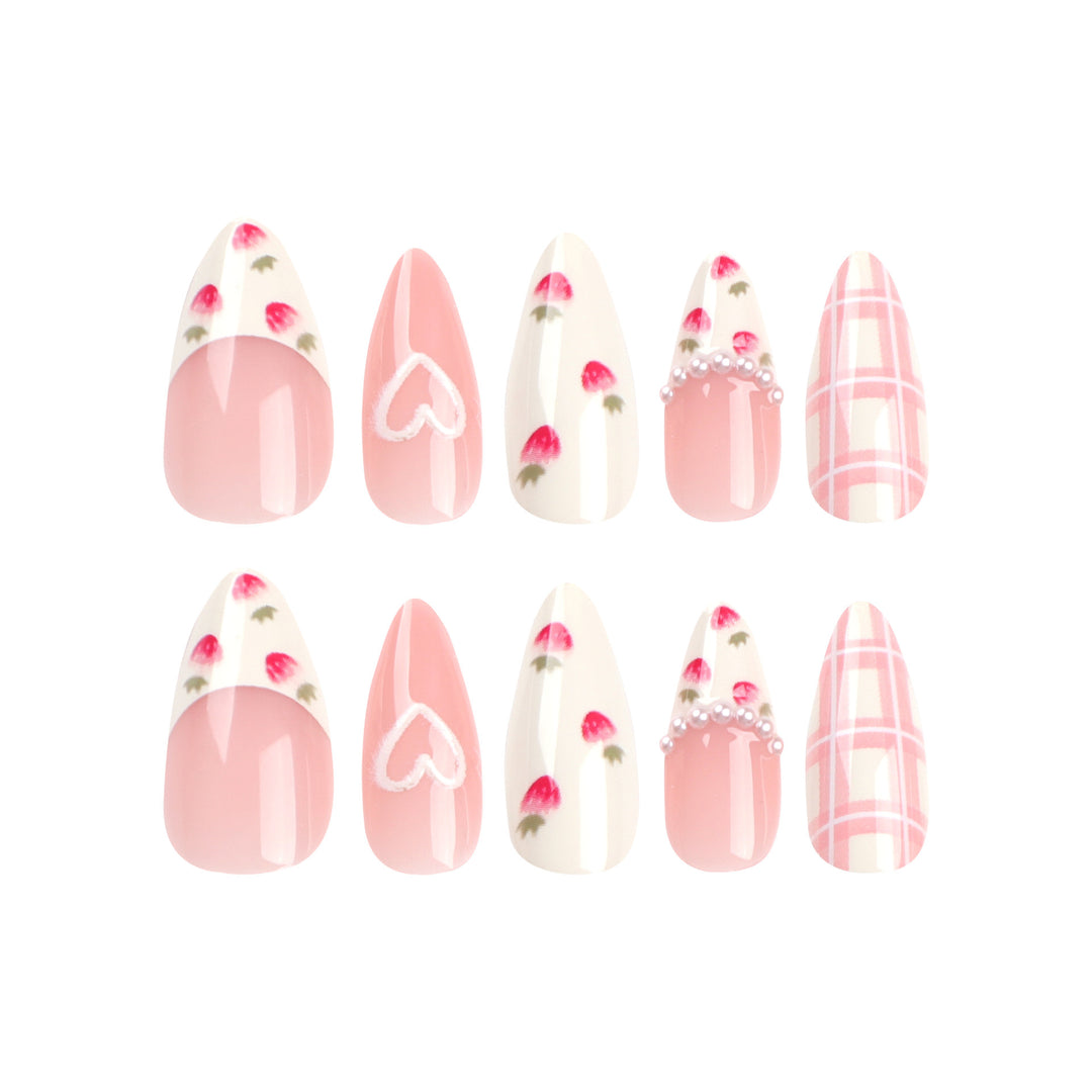 Artistic Heart and Floral Press-On Nail Extensions Bowlift