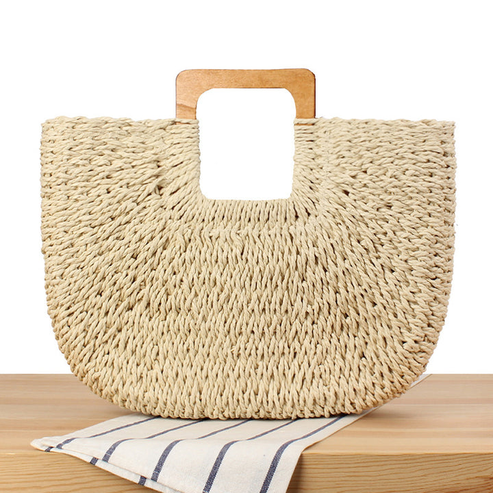 Handcrafted straw bag with wooden handle Bowlift