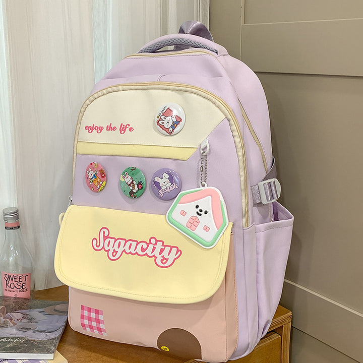 Cute Character-Themed Multi-Pocket School Backpack