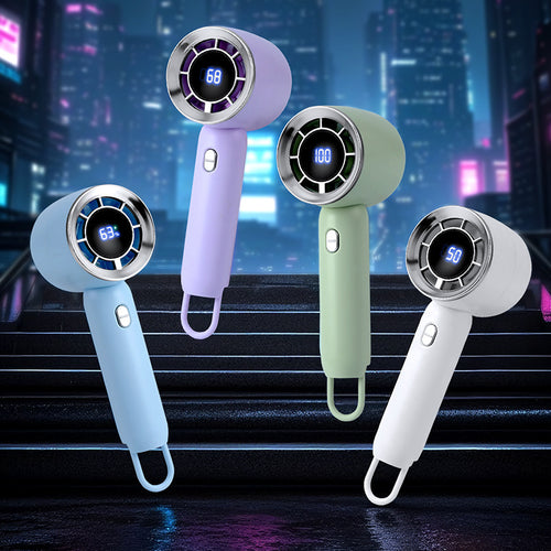 Unisex Portable Mini Hand Fan with Digital Speed Display Bowlift
