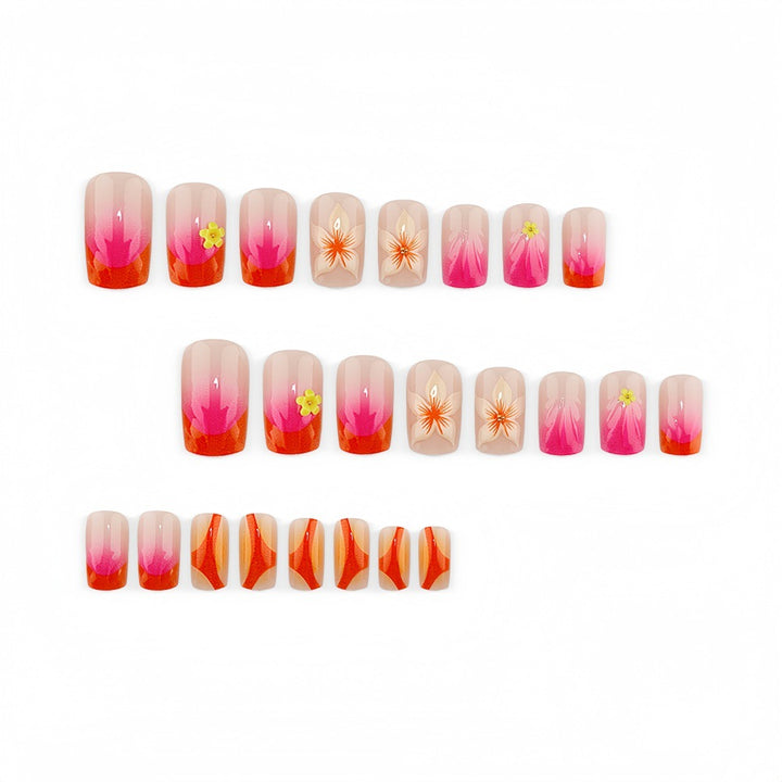 Artificial nails with floral 3D designs and gradient color Bowlift
