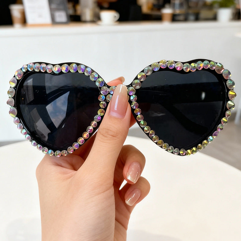 Heart-Shaped Rhinestone-Embellished Sunglasses Bowlift