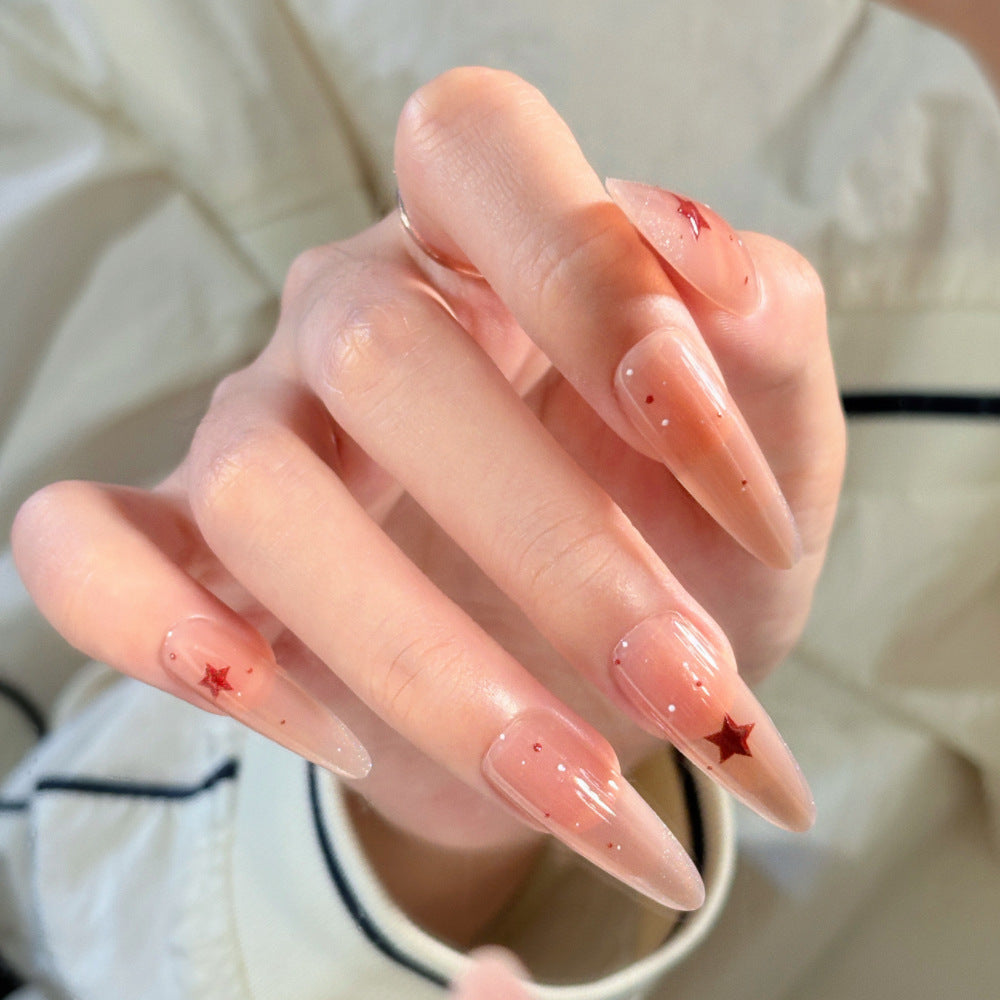 Artistic Press-On Nail Set with Star Accents Bowlift