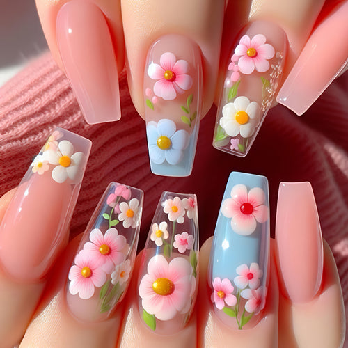 Floral Art Acrylic Nail Tips Bowlift