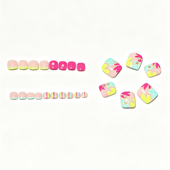 Vibrant Floral Design Press-On Nail Art Bowlift