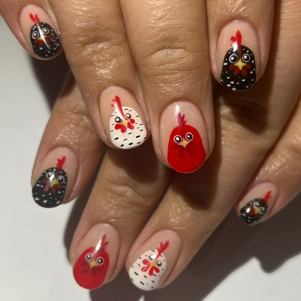Themed Chicken Design Press-On Nails Bowlift