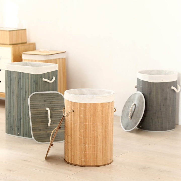 Elegant Laundry Basket Made of Bamboo with Practical Lid Bowlift