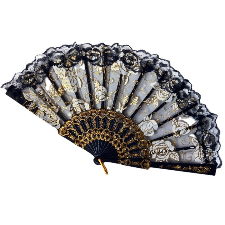 Ladies decorative hand fan with delicate rose motifs Bowlift