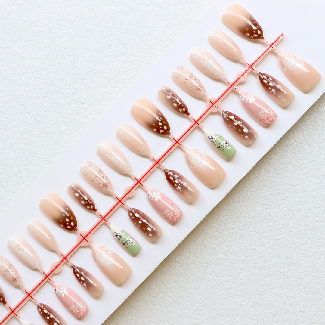 Artistic Floral Press-On Nail Collection Bowlift