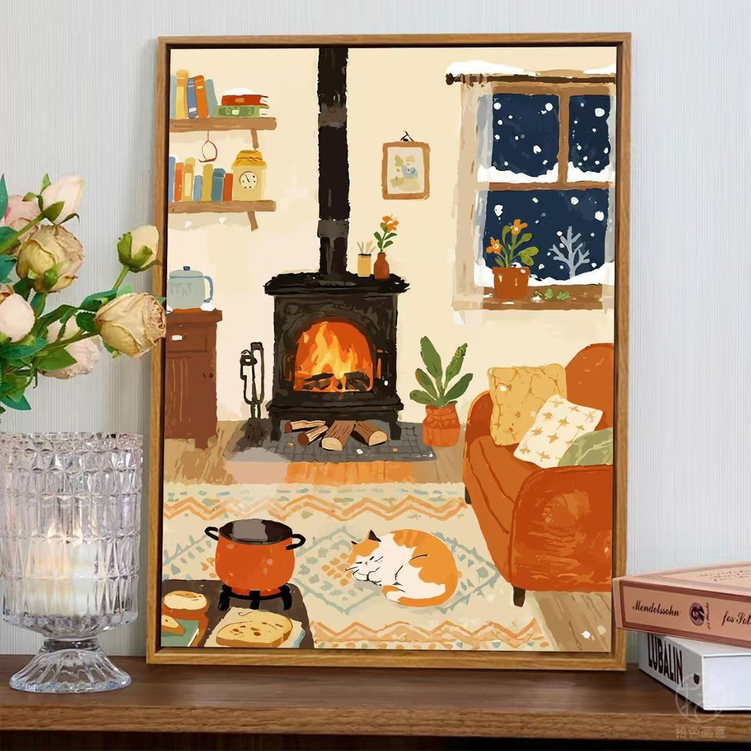 Cozy Fireplace Scene Wall Art Bowlift