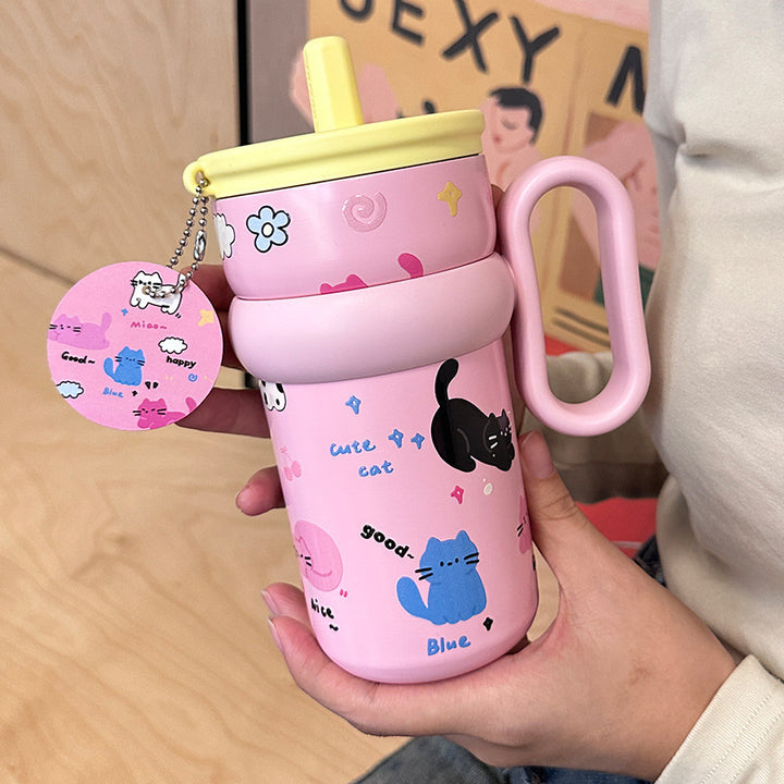 Women’s children’s drinking cup with integrated straw and playful design Bowlift