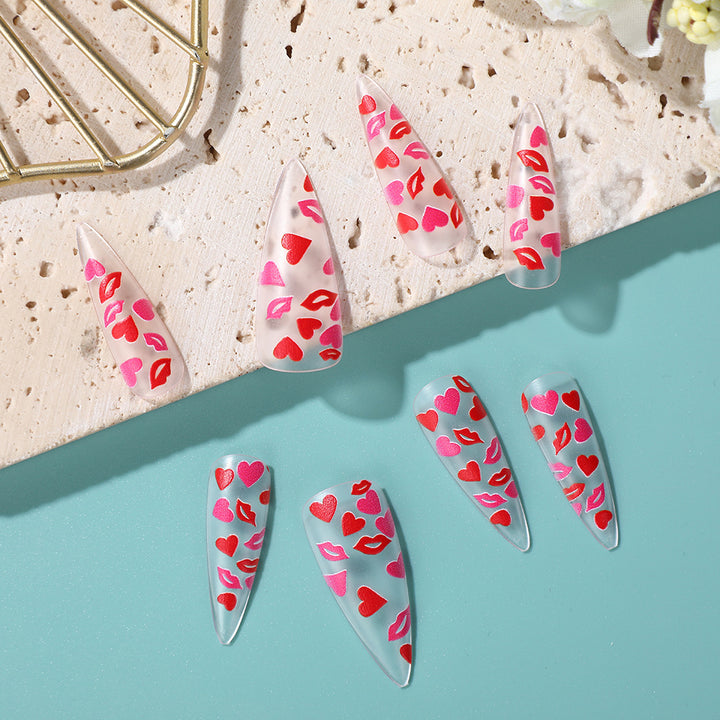 Artificial nails with romantic lip and heart designs Bowlift